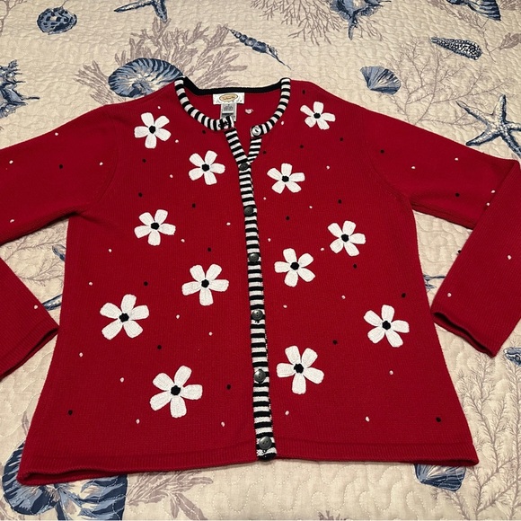 Talbots Red Floral Cardigan Sweater Size‎ S Petite - Picture 1 of 11